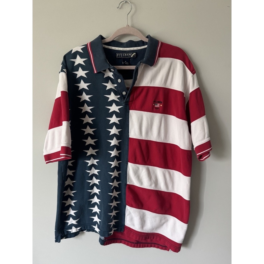 IVY Crew American‎ Flag Shirt Men's Large USA Stars Stripes Patriotic Colorblock